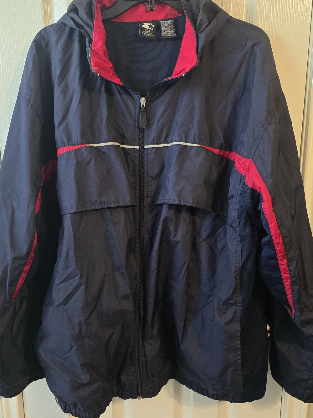 STARTER Navy and Red Hooded Windbreaker Jacket XL